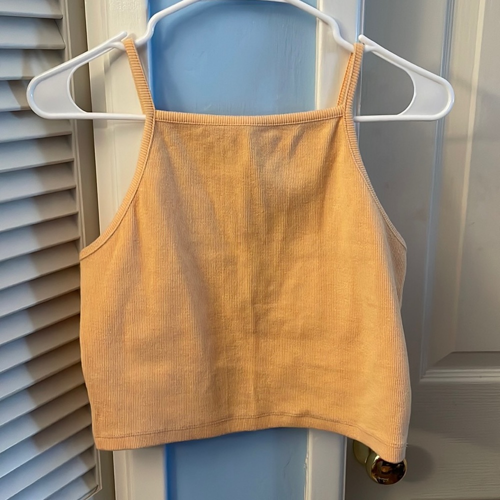 Forever 21 Ribbed Cropped Tank Top Peach Large